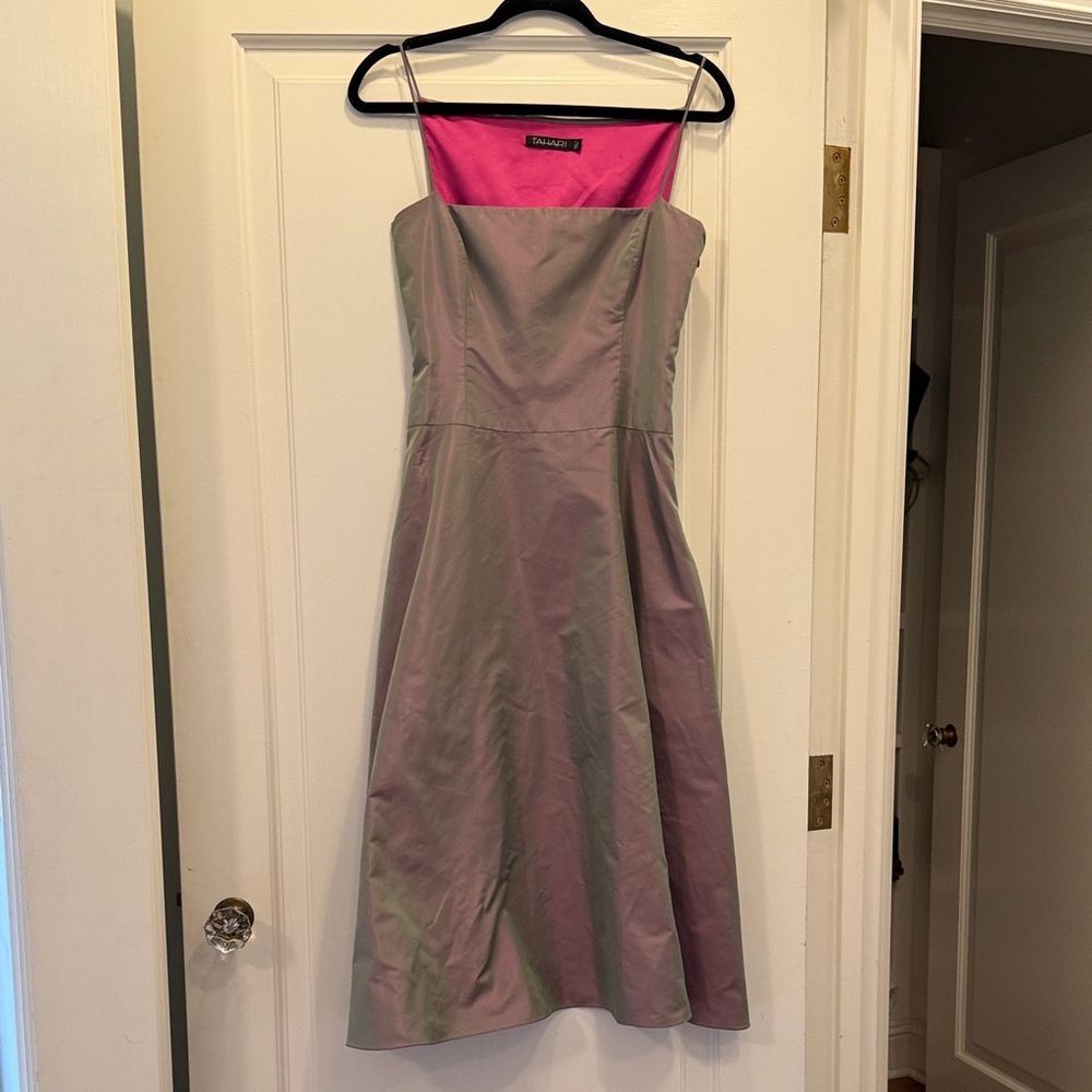 Tahari Gray and Pink Midi Dress